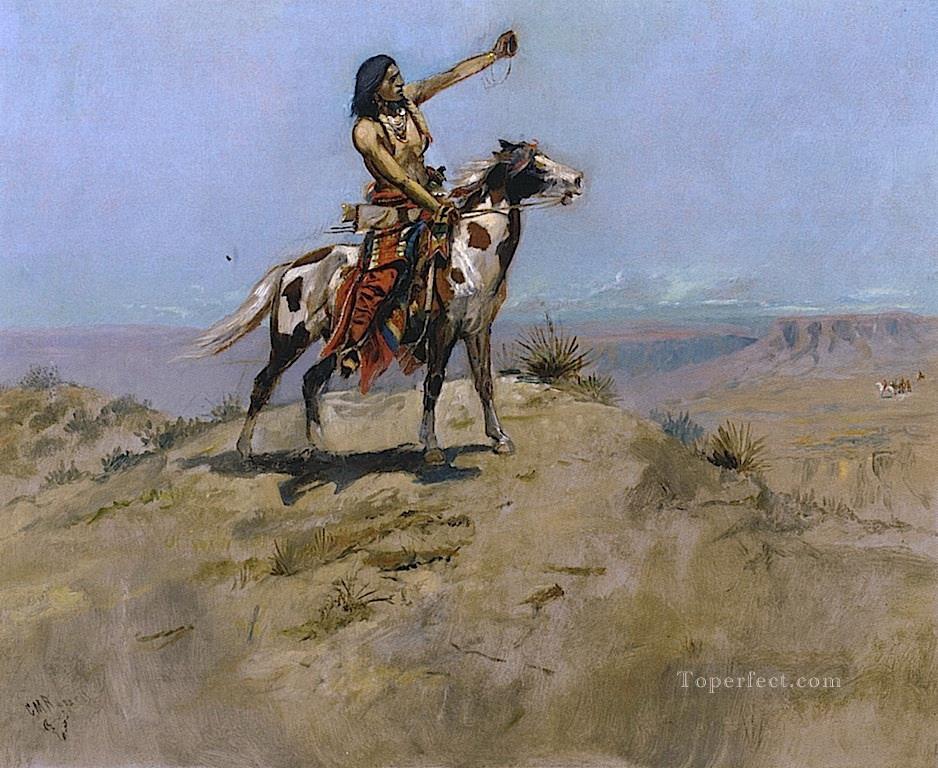 シグナル チャールズ マリオン ラッセル アメリカン インディアン油絵